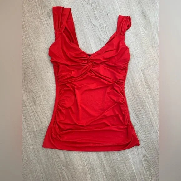 Red Ruched Sleeveless Tank Top - Picture 1 of 6
